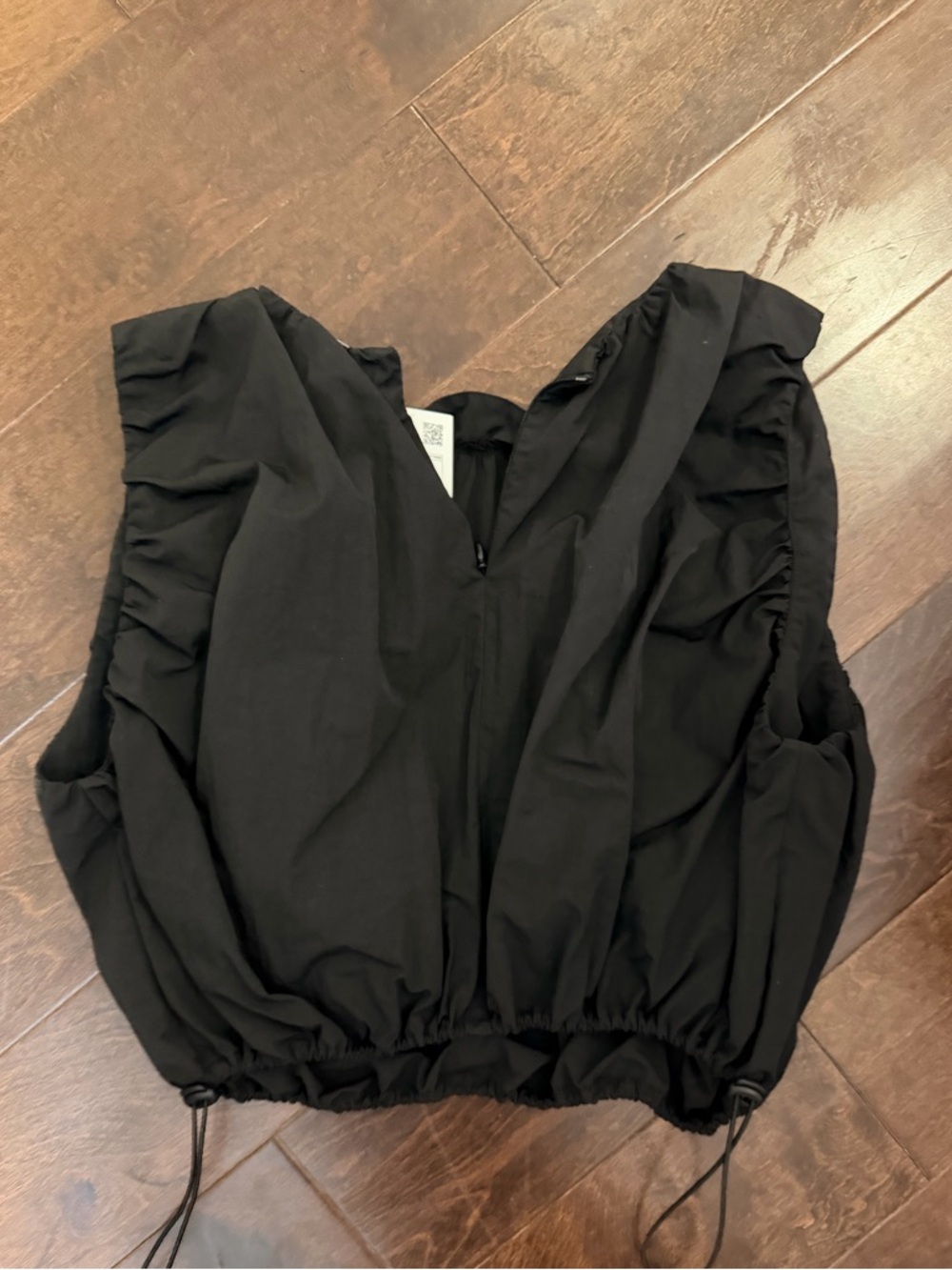 Zara Black Ruffle-Shoulder Drawstring Tank
